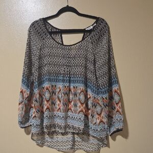 Blu Pepper Geometric Print Blouse with Blue and Orange